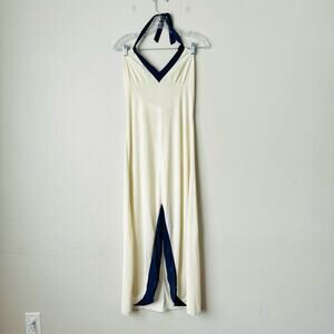 Dutchess vintage Nightgown cream navy halter slit up middle USA woman’s 11
